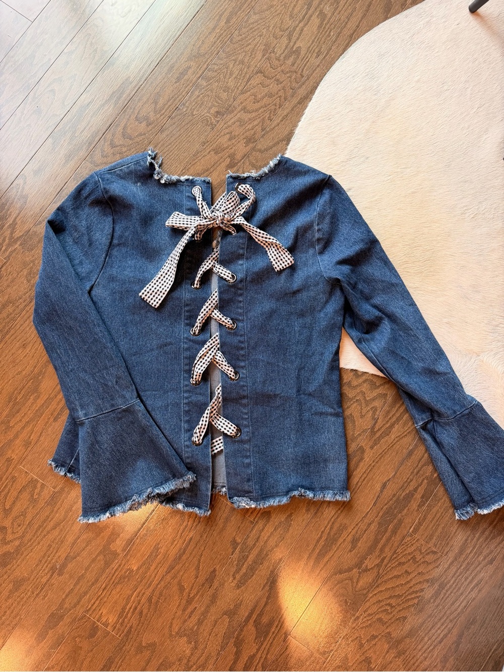 Denim Lace-Up Long Sleeve Blouse